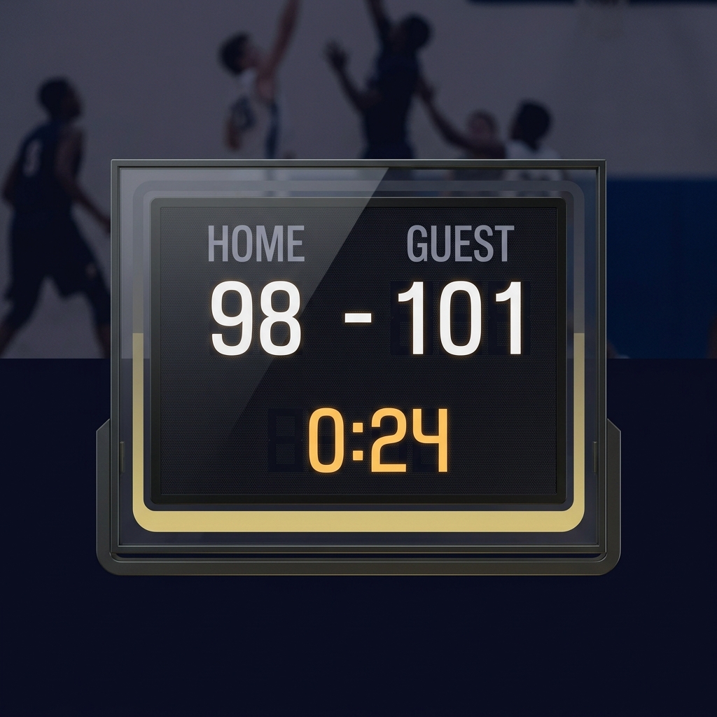 Close up scoreboard showing a one to three point spread with blurred player silhouettes in the background minimal Funded Plays branded dark layout bulls hornets prediction