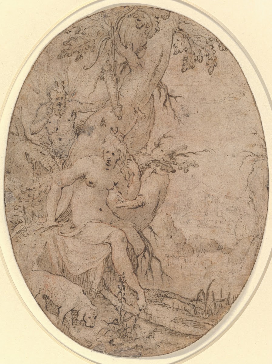 Diana and a Leering Satyr in a Forest ca 1600