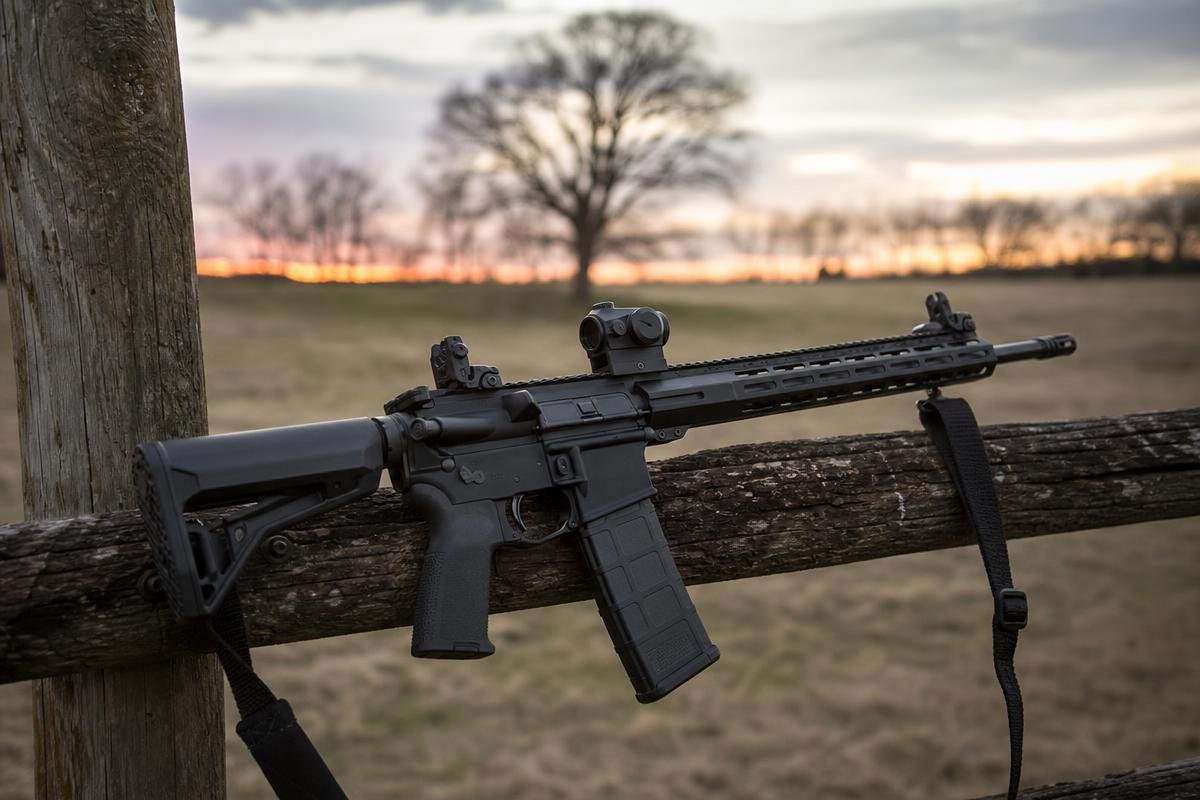 AR-15 backup sights setup with red dot and flip-up BUIS for rural Texas home defense