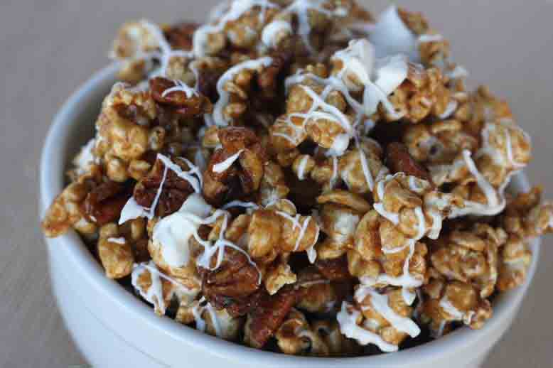 Cinnamon Caramel Corn with Pecans & White Chocolate