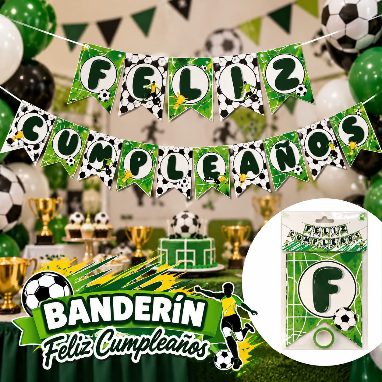 Banderín 'Feliz Cumpleaños' de fútbol