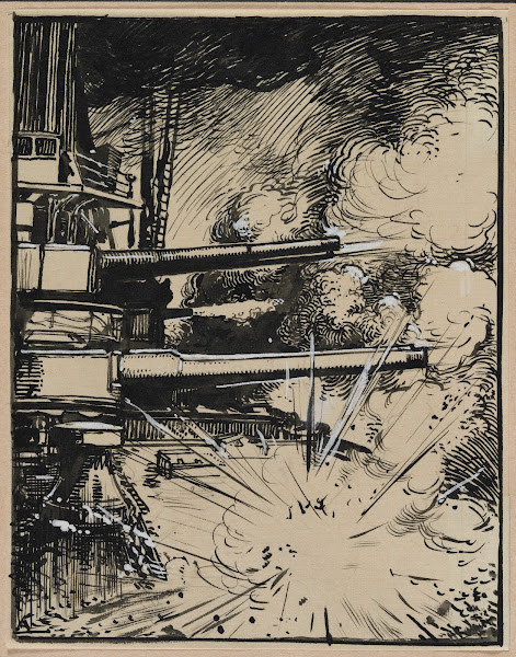 Bombe explosant sur un cuirasse aux canons braques 1914