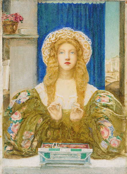 A young woman opening a jewel casket