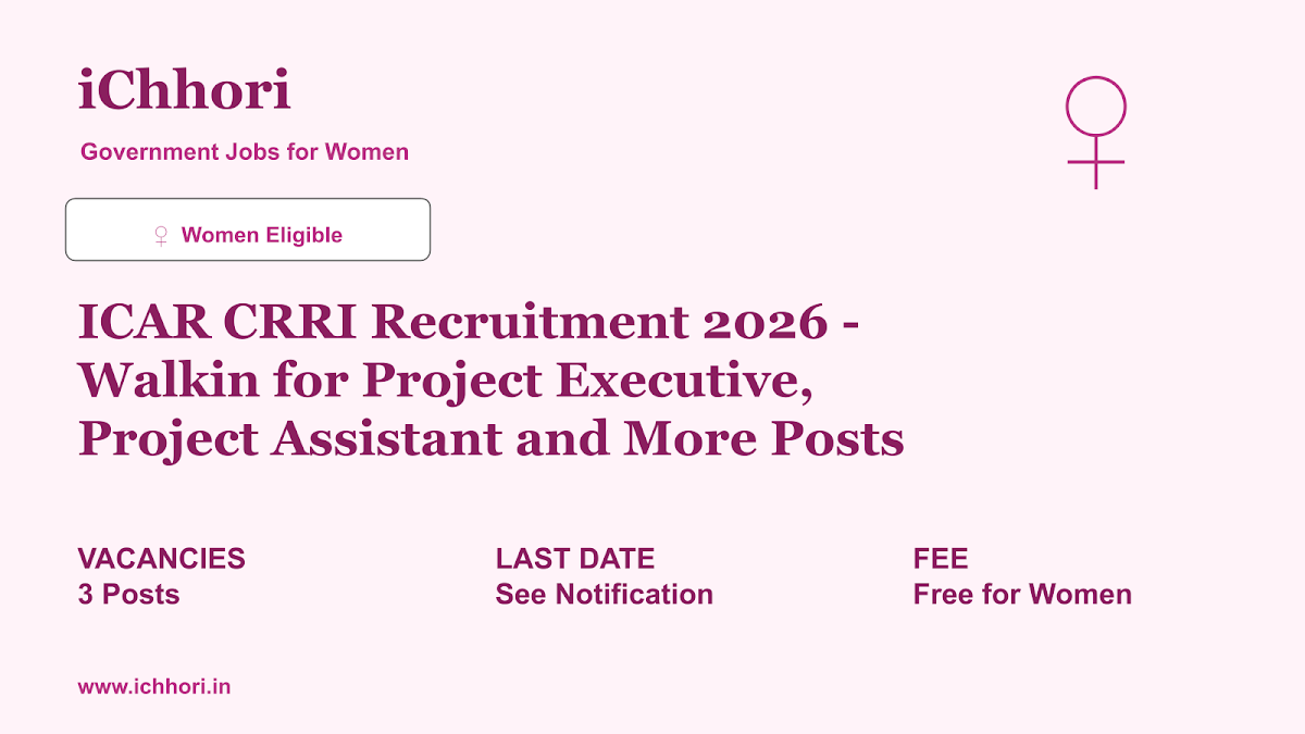 ICAR CRRI Recruitment 2026 - Walkin for Project Executive, Project Assistant and More Posts - iChhori