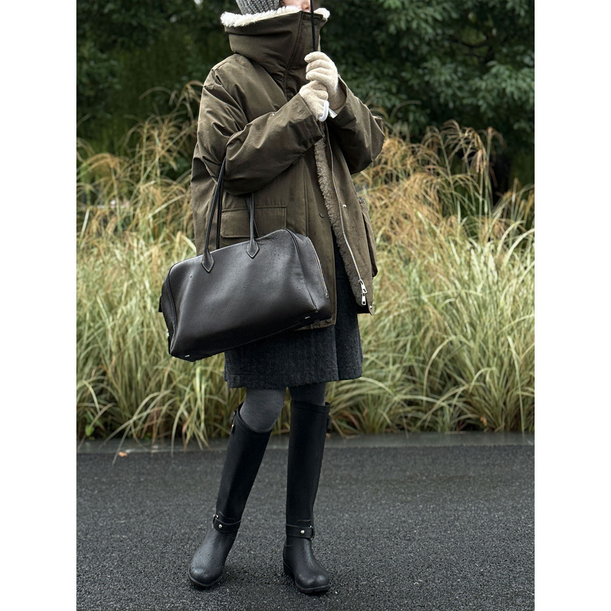 Parka down jacket with lamb fleece lining