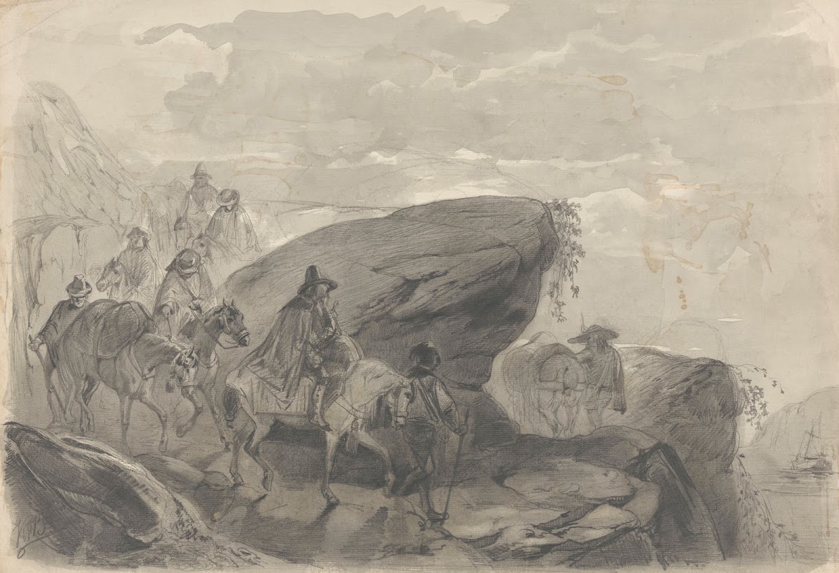 Landschap met een stoet reizigers 1848   1927