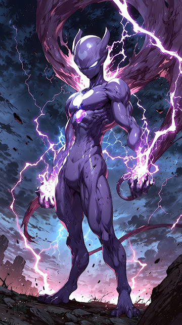 Psychic Power Creature Anime Art, Purple Lightning Storm - Free mobile Wallpaper