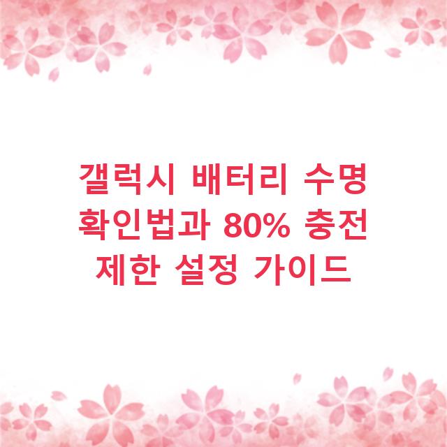 갤럭시 배터리 수명 확인법과 80% 충전 제한 설정 가이드