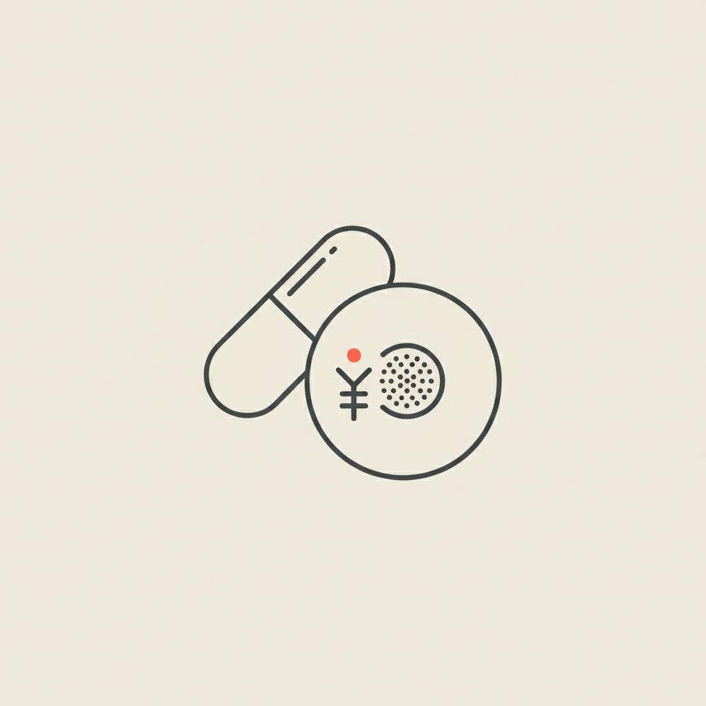 Minimal Tonum-style 2D vector line illustration of a capsule overlapping a cell with an insulin receptor on beige background #F2E5D5 — what supplement improves insulin sensitivity