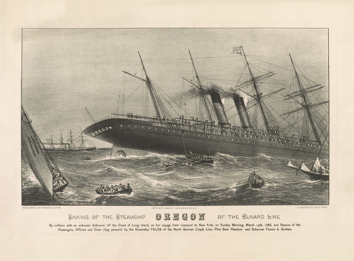 Sinking of the steamship Oregon of the Cunard Line 1886