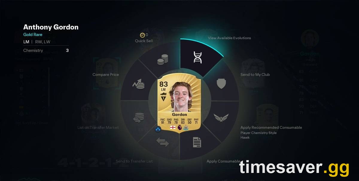 EA FC 26 player action wheel with View Available Evolutions highlighted