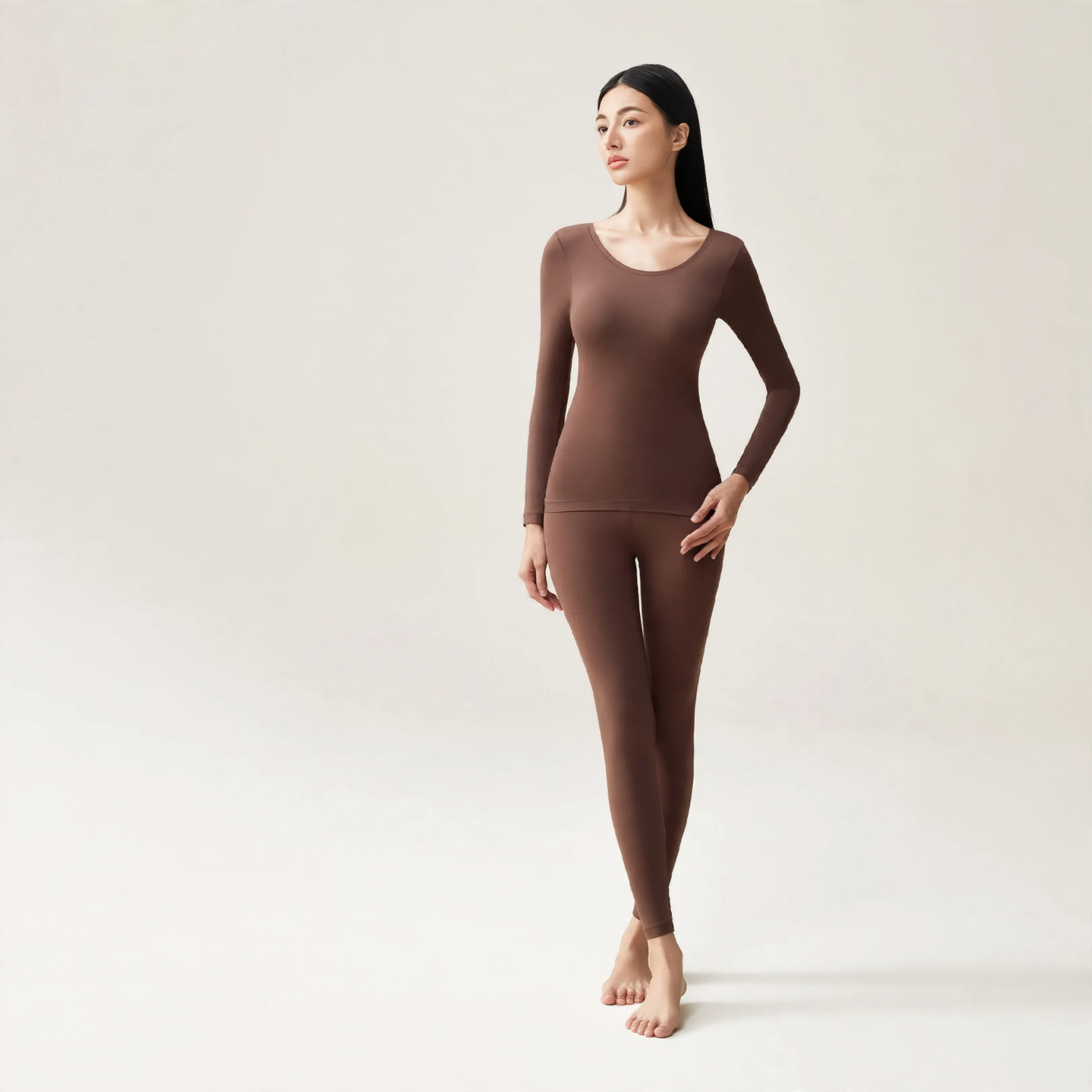 Elastic Thermal Underwear Set with Round Neck