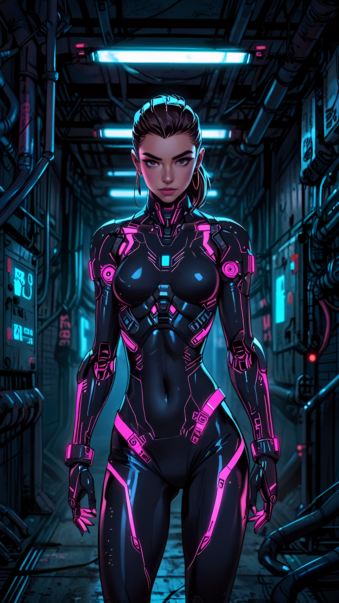 Futuristic Cyberpunk Warrior Woman Neon Pink Armor Suit - Free 4K mobile Wallpaper