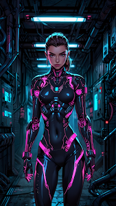 Futuristic Cyberpunk Warrior Woman Neon Pink Armor Suit