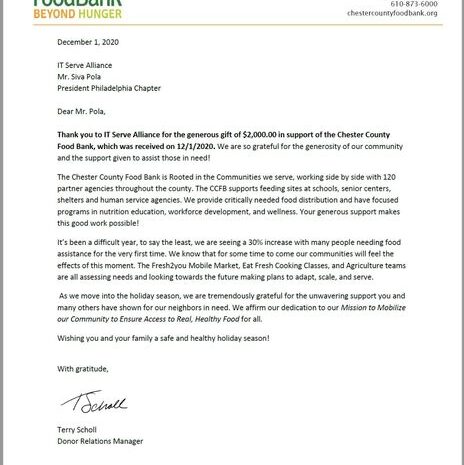 ITServe Alliance Philadelphia Chapter feels proud to be part of Chester County Food Bank’s unwavering support to the communities in Chester County