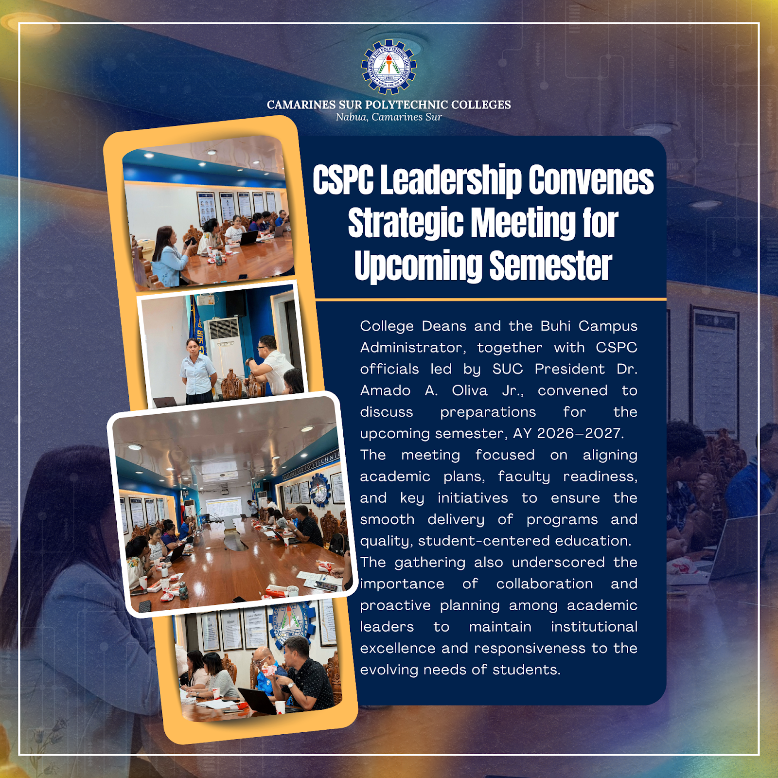 𝗖𝗦𝗣𝗖 𝗟𝗲𝗮𝗱𝗲𝗿𝘀𝗵𝗶𝗽 𝗖𝗼𝗻𝘃𝗲𝗻𝗲𝘀 𝗦𝘁𝗿𝗮𝘁𝗲𝗴𝗶𝗰 𝗠𝗲𝗲𝘁𝗶𝗻𝗴 𝗳𝗼𝗿 𝗨𝗽𝗰𝗼𝗺𝗶𝗻𝗴 𝗦𝗲𝗺𝗲𝘀𝘁𝗲𝗿