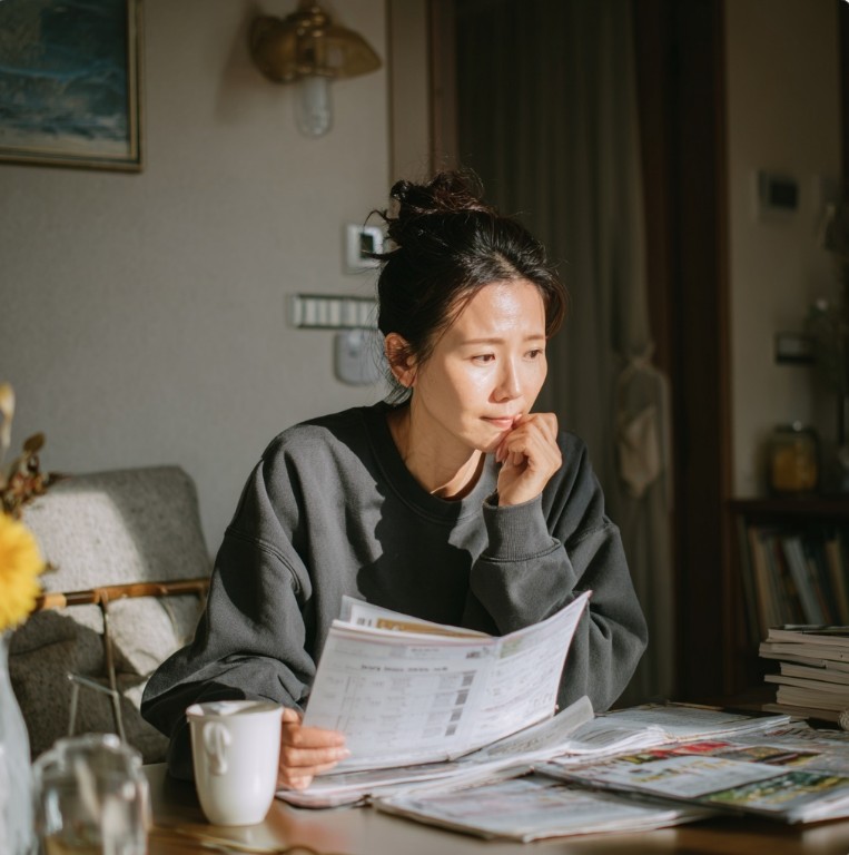 건강 검진을 고민하며 일정표를 보는 장면