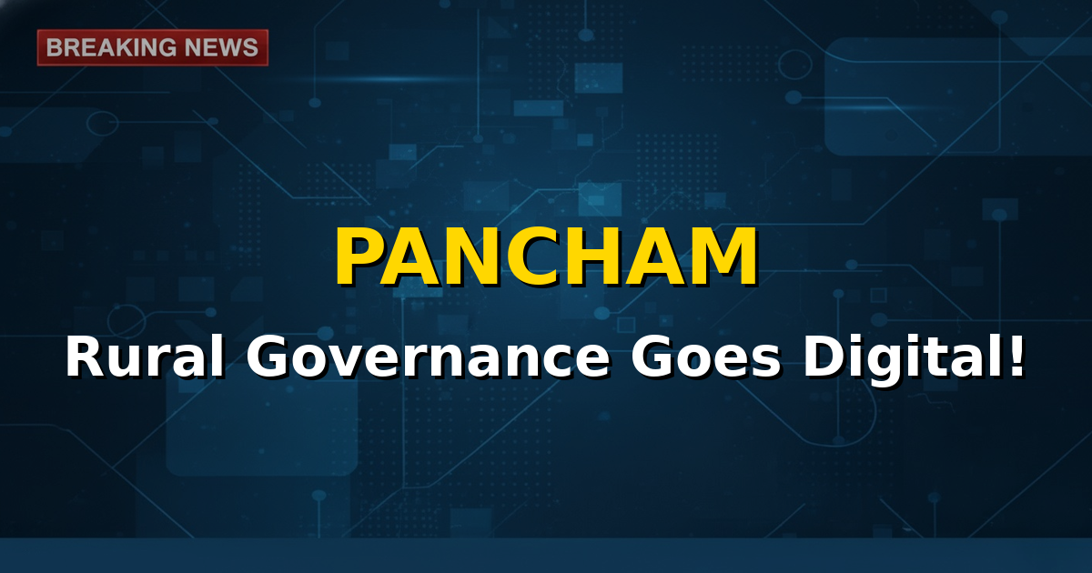 An illustration depicting a friendly chatbot interface interacting with a map of rural India, symbolizing the Ministry of Panchayati Raj's PANCHAM initiative for local governance.