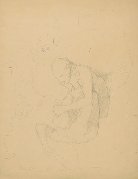 Two naked men fighting in the clouds 1880   1920