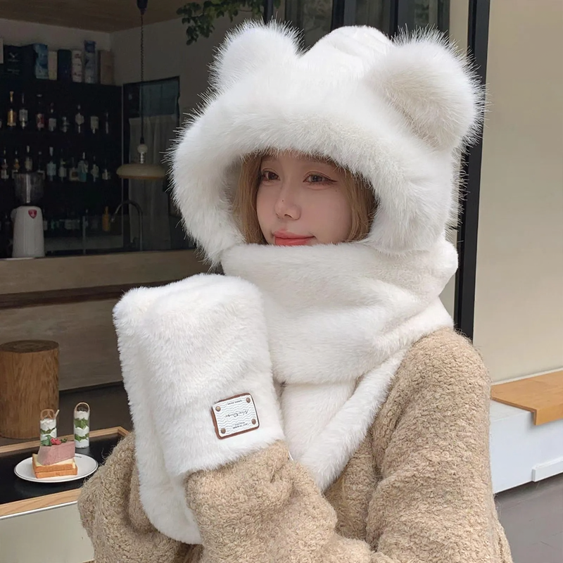 Cozy hooded set with scarf and beanie