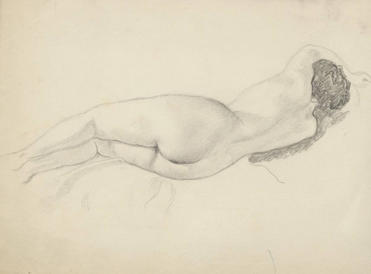 Reclining naked woman with one arm above her head seen from behind 1895 1928