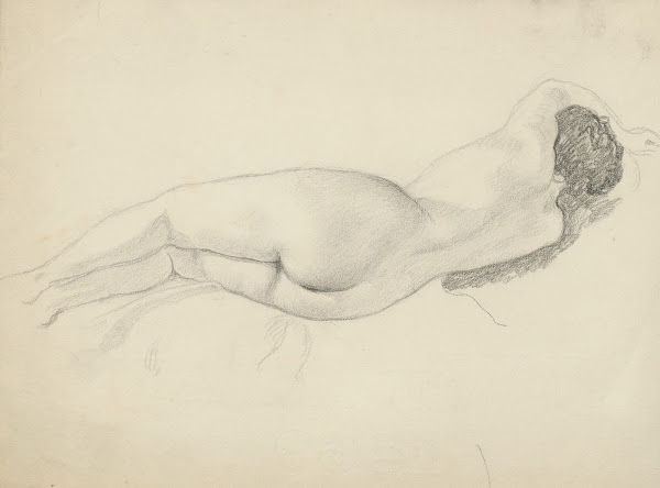 Reclining naked woman with one arm above her head seen from behind 1895 1928