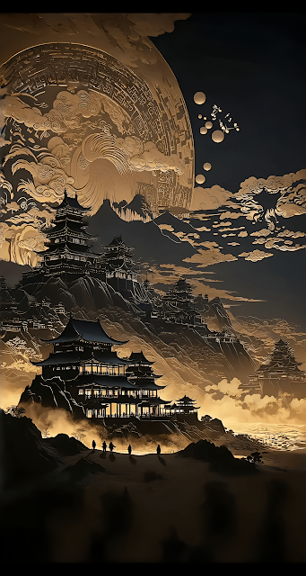 Golden Citadel of Celestial Mountains Art - Free mobile Wallpaper