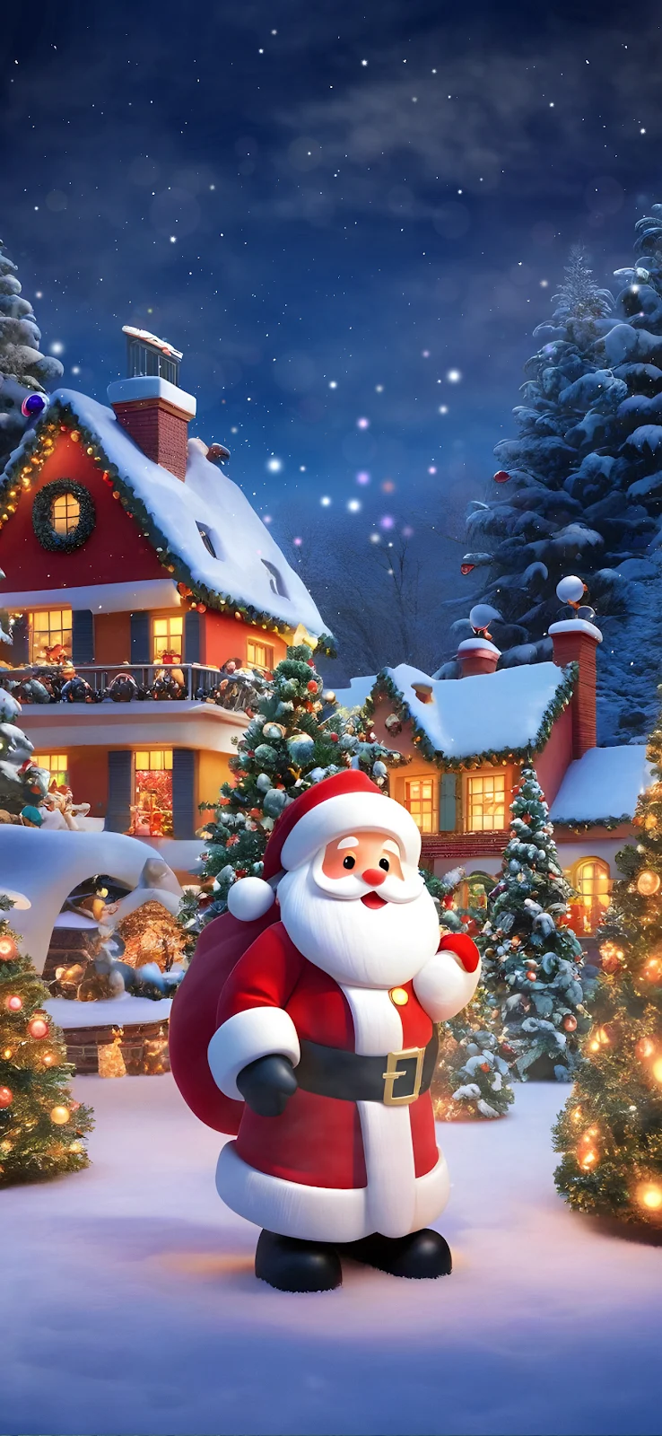 Cute Santa Claus in Snowy Village - 3D Digital Art Full HD iPhone Wallpaper (1290x2796)