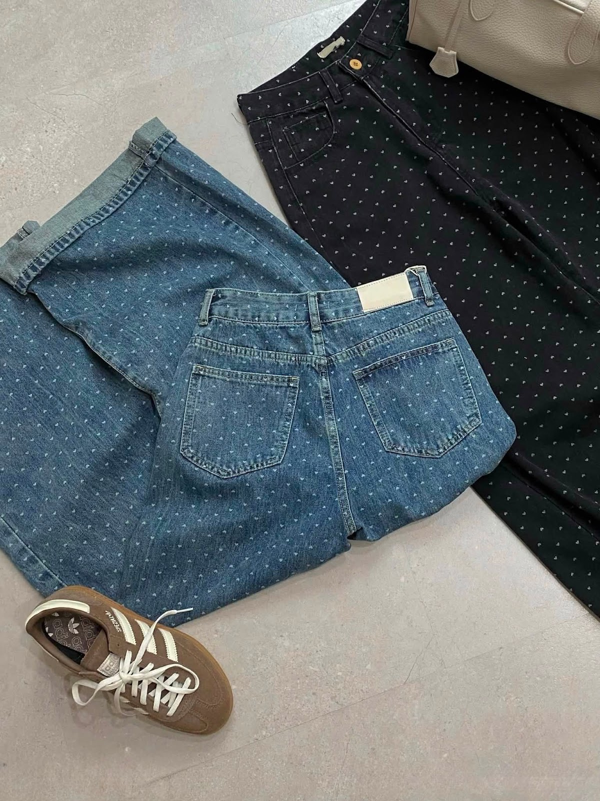 quần jean ống rộng in hình tim lật lai XONXEN SHOP 81186 – Image 4
