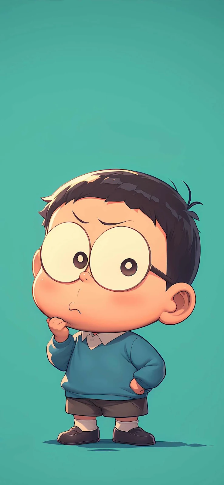 Cute Nobita From Doraemon Thinking - Digital Art Full HD iPhone Wallpaper (1080x2342)