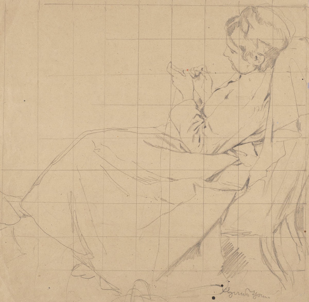 Study of a Woman Knitting in an Armchair 1865   1924