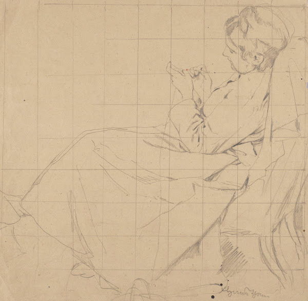 Study of a Woman Knitting in an Armchair 1865   1924