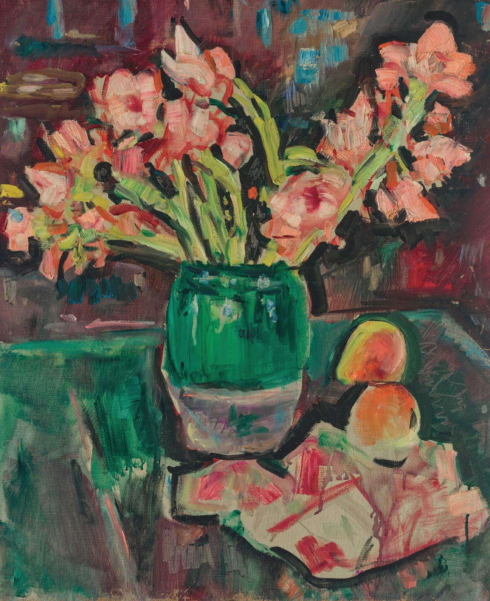 Gladioli in a green vase 1929