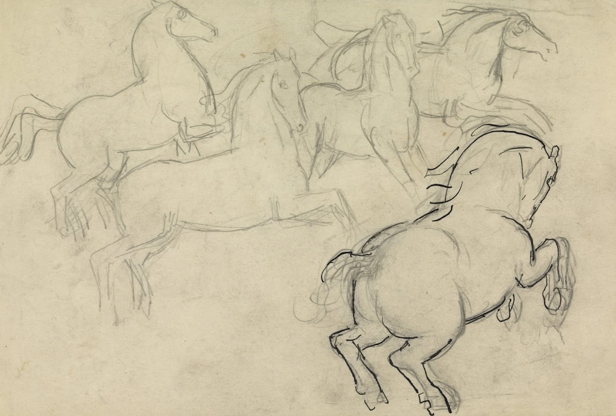 Schetsblad met diverse studies van paarden 20th century