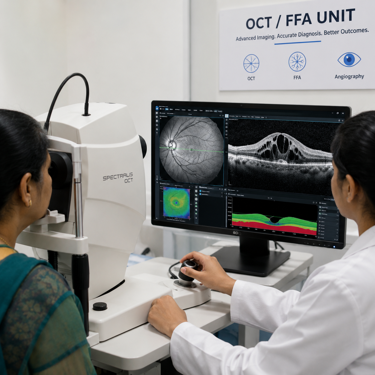 OCT scan of macular edema in retinal vein occlusion (illustrative)