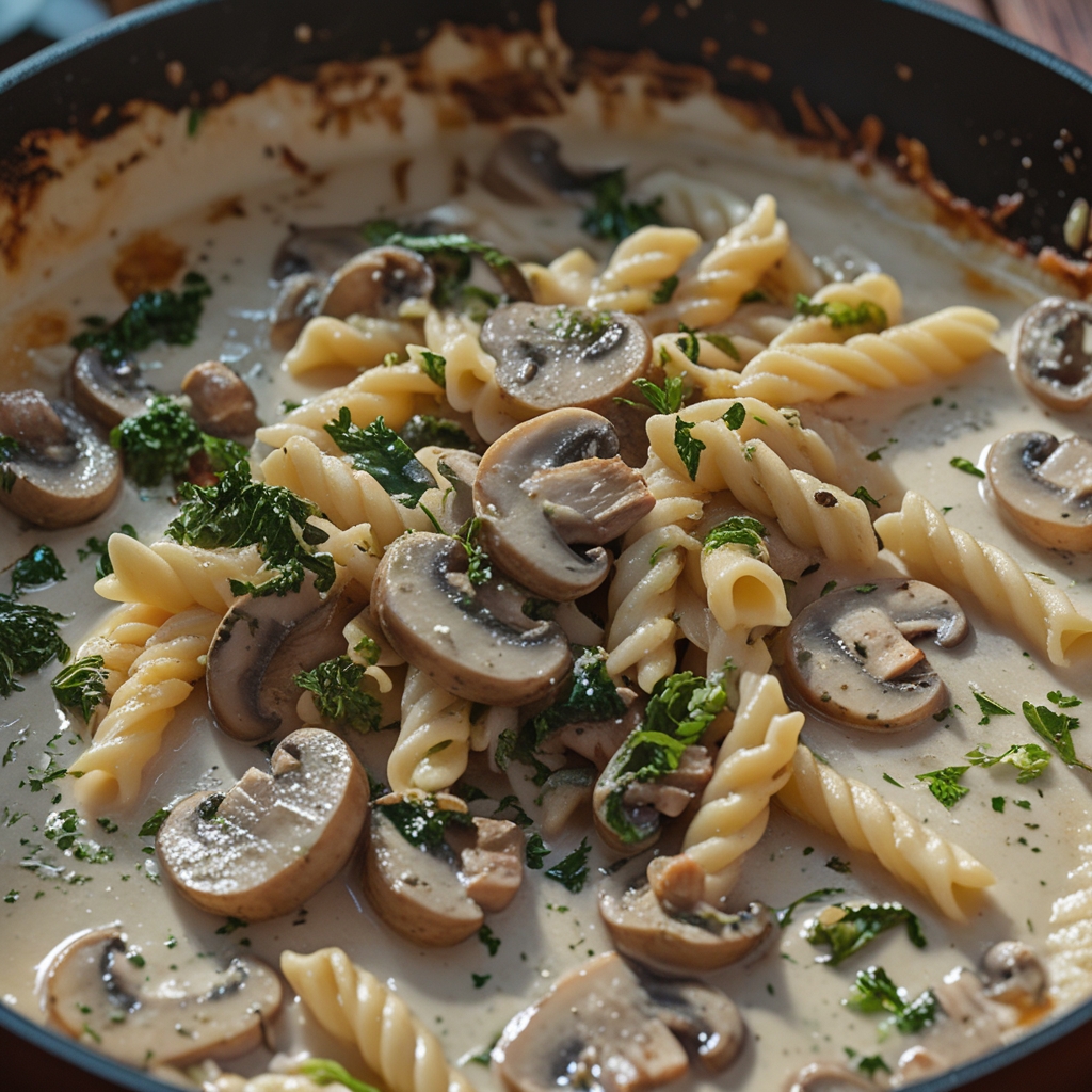 Creamy Tuscan Mushroom Pasta Skillet: Easy Dinner with Mushroom Recipes for Busy Weeknights finished