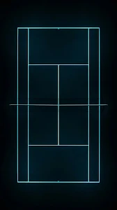 Minimalist Tennis Court at Night with Neon Blue Lighting