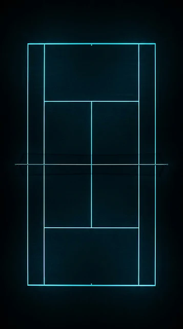 Minimalist Tennis Court at Night with Neon Blue Lighting