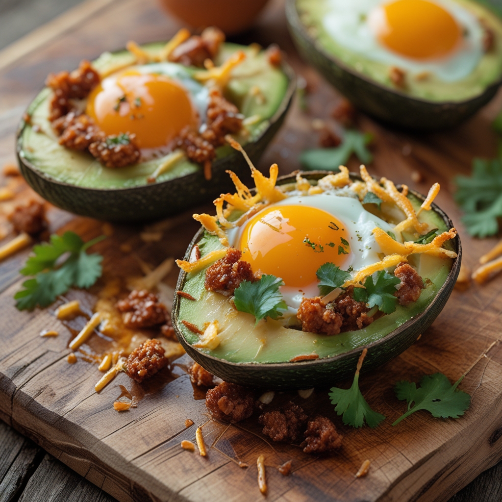 Final Spicy Chorizo & Egg Stuffed Avocados with Crispy Queso Fresco