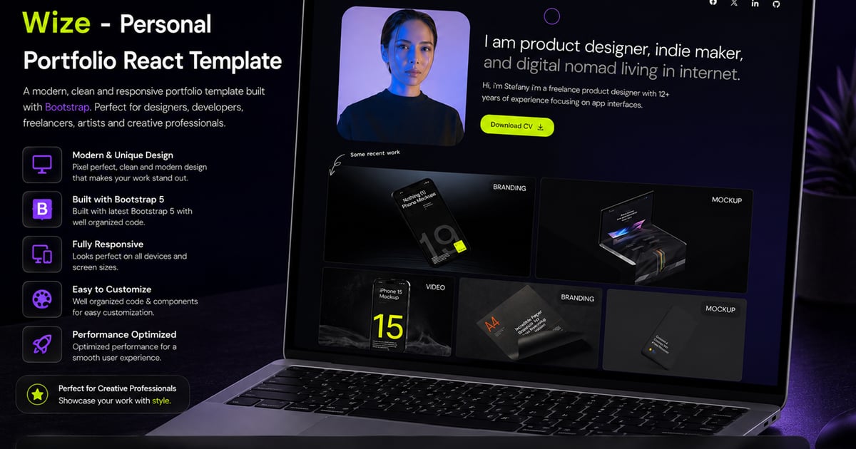 Wize – Modelo React JS de currículo de portfólio pessoal Free Download – Envato Elements