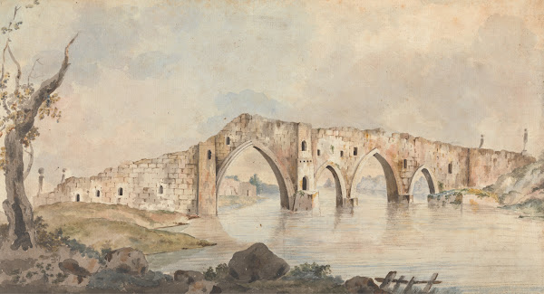 Ruined Bridge with Four Pointed Arches Near Rome ca 1785