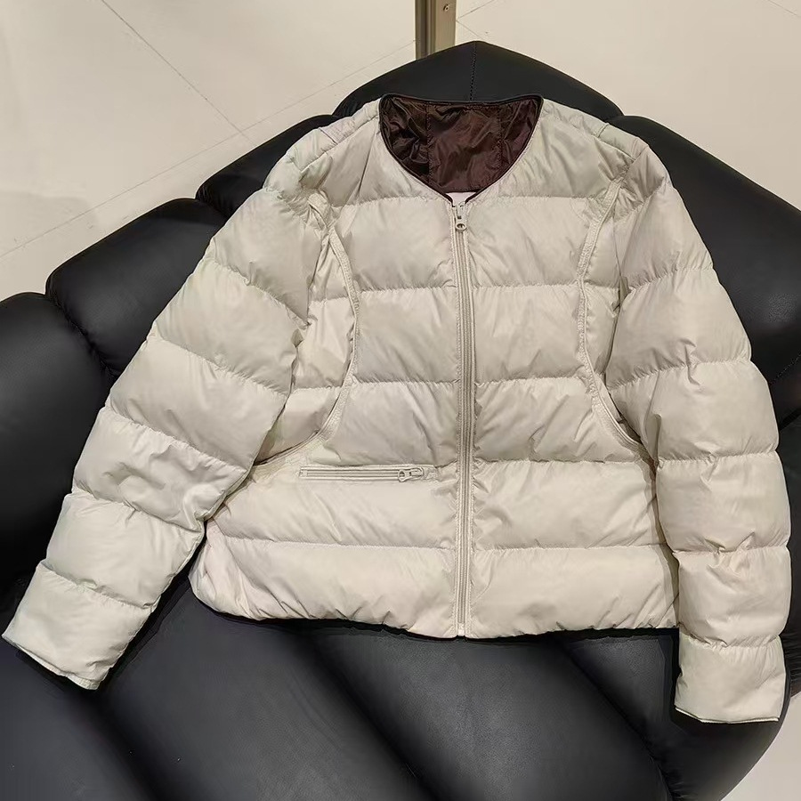 Lightweight short down jacket with round neckline