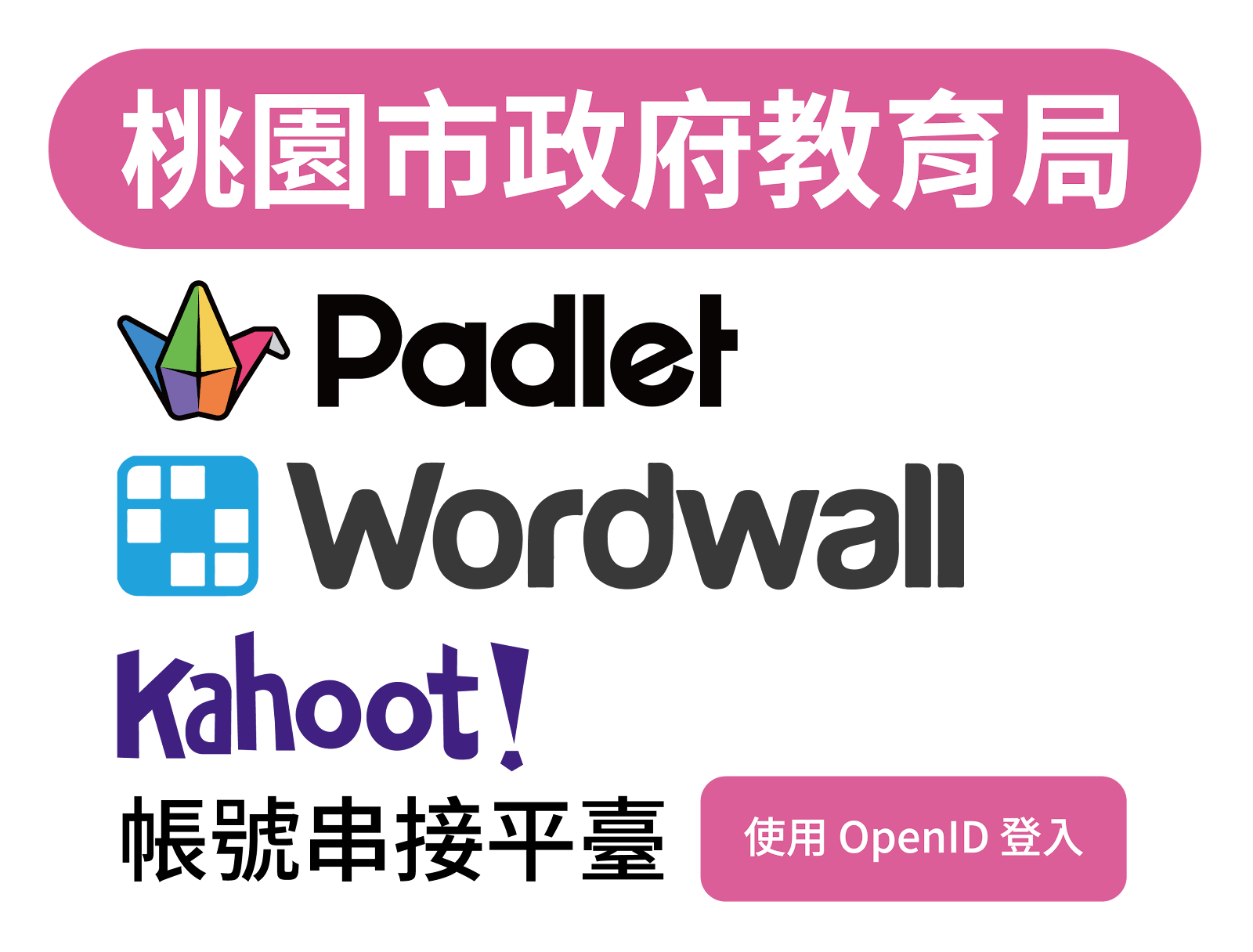 桃園市政府教育局Padlet、Wordwall、Kahoot帳號串接平臺