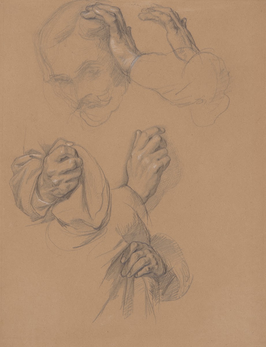 Sketch of head and studies of hands of Gniewosz of Dalewice studies of Jagiełłos