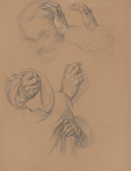 Sketch of head and studies of hands of Gniewosz of Dalewice studies of Jagiełłos