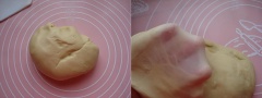 Đầu tiên đổ kem whipping, sữa tươi, lòng đỏ trứng vào âu và trộn đều. Sau đó thêm bột mì, muối, đường và men nở vào, bật máy trộn để trộn bột thành khối dẻo mịn, nếu không có máy thì dùng tay nhồi nhé. Tiếp đó cho bơ lạt làm mềm vào nhào chung đến khi đạt độ dẻo mịn, kéo thành tấm mỏng là được.