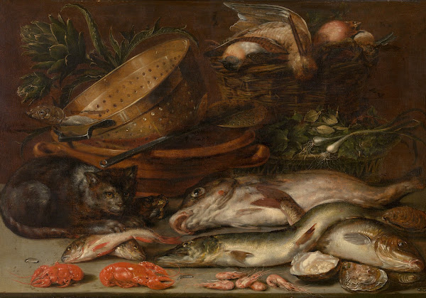 Fish Crustacea Poultry Vegetables and a Cat