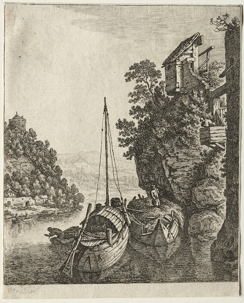 Two Boats moored under a rock 1667