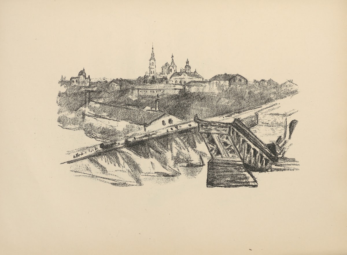 Blick auf Grodno mit Gesprengter Brücke 1916