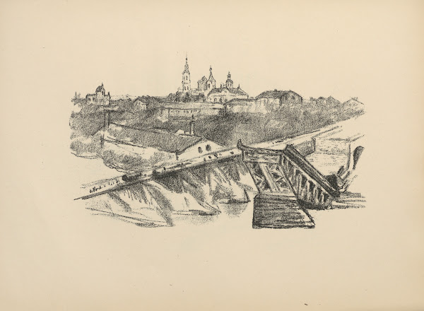 Blick auf Grodno mit Gesprengter Brücke 1916